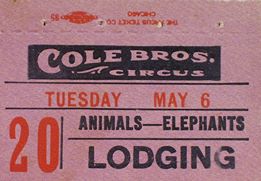alt="Cole Bros Animals - Elephant Lodging Ticket"