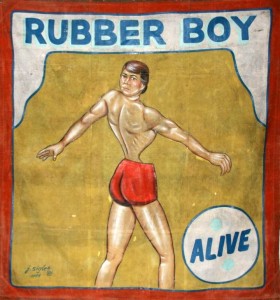 alt="carnival and circus sideshow banners Rubber Man by Jack Sigler"